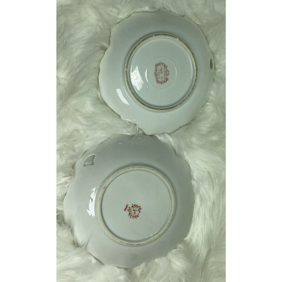 Vintage Trinket Dish Victorian Leaf Shaped Pink Roses With Gilded Trim Set Of 2 - Picture 3 of 8